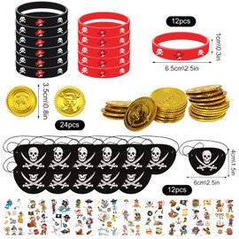 KERANEET Pack of 58 Pirates Children's Birthday Pirate Decoration Children's Birthday Pirate Party Bag Children's Birthday Pirate Toy for Gifts Children Birthday Pirate Party Decoration