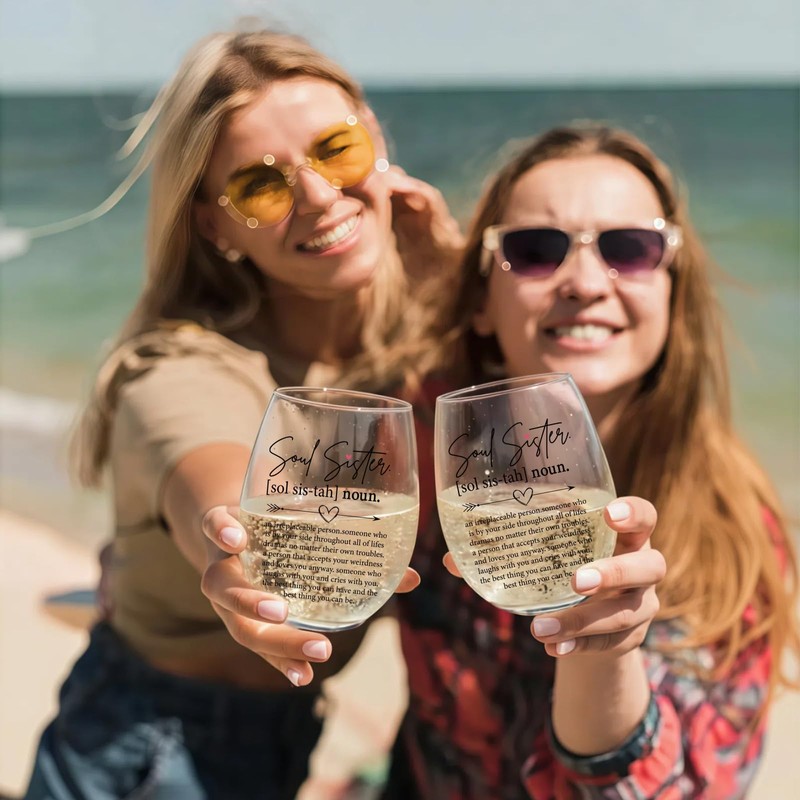 Innfueunun Soul Sister Wine Glasses,Friendship Gifts for Women 15OZ