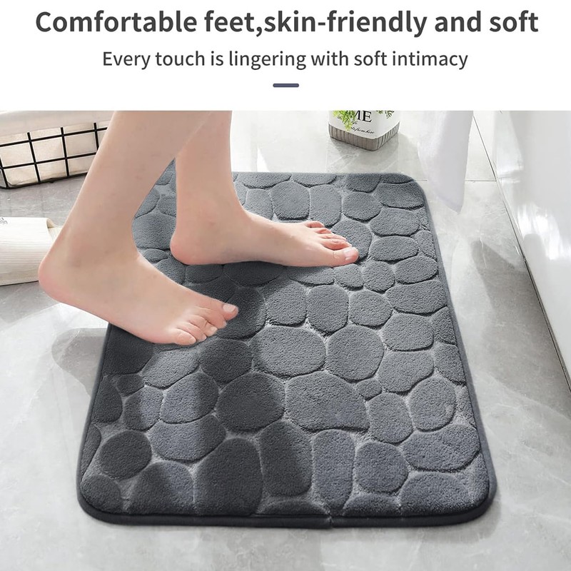 YIHOUSE Memory Foam Bath Mat Cobblestone Bathroom Rug Non Slip