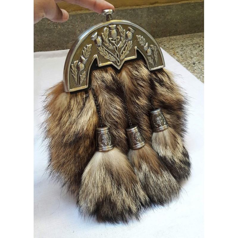 Scottish Kilt Original Fox Fur Full Dress Sporran Antique Enamel