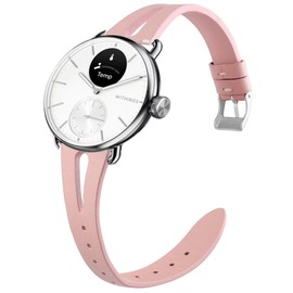 Lamshaw Compatible for Withings Smartwatch Bands, 18mm, 20mm Slim Vintage Leather Strap Replacement for Women, Man, Wristband Accessories (18mm size bands, Pink)