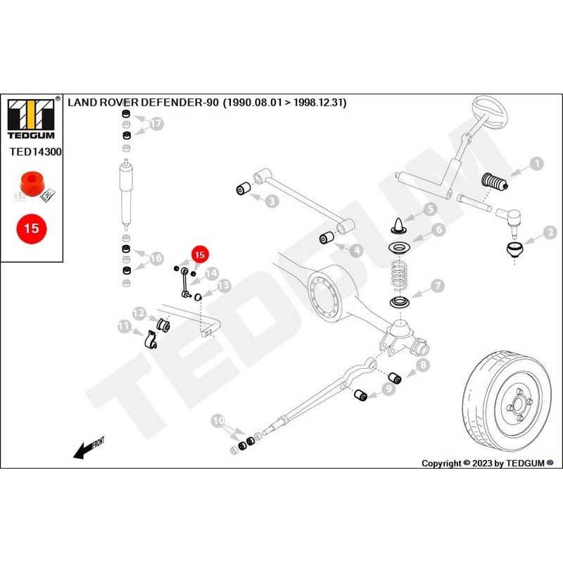 TEDGUM TED14300 POLYURETHANE BUSHING FOR STABILIZER CONNECTION FRONT/REAR