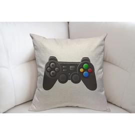 Mugod Black Gamer Cushion Cover Throw Pillow Covers Joystick with Buttons Game Controller Gamepad Pillow Case for Men Women Decorative Home Sofa Chair Couch 45x45cm/18x18 Inch