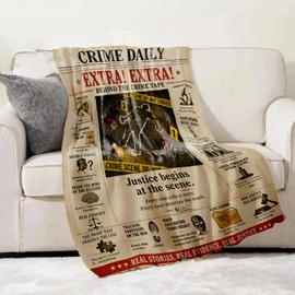 Turamurra True Crime Throw Blanket Gifts for Kids Women, Vintage Crime Scene Newspaper Poster Blankets for Home, Living Room, Bedroom Decor, Flannel Plush 50"x60"