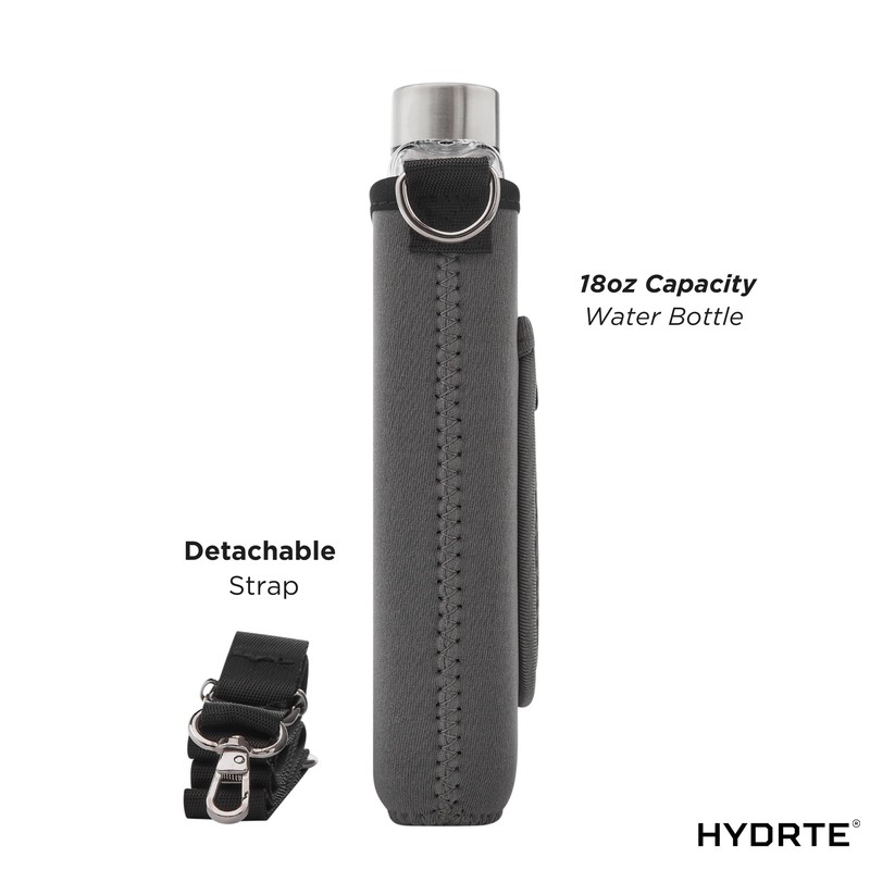 Hydrte Travel Mini Water Bottle with Strap & Sleeve –
