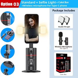 P02 desktop gimbal AI automatic face tracking and recognition shooting, suitable for indoor and outdoor shooting, desktop phone holder wireless connection shooting Selfie Camera Tripod Smartphone Cellphone  Vlogging Kit Adjustable With Light/Mkf
