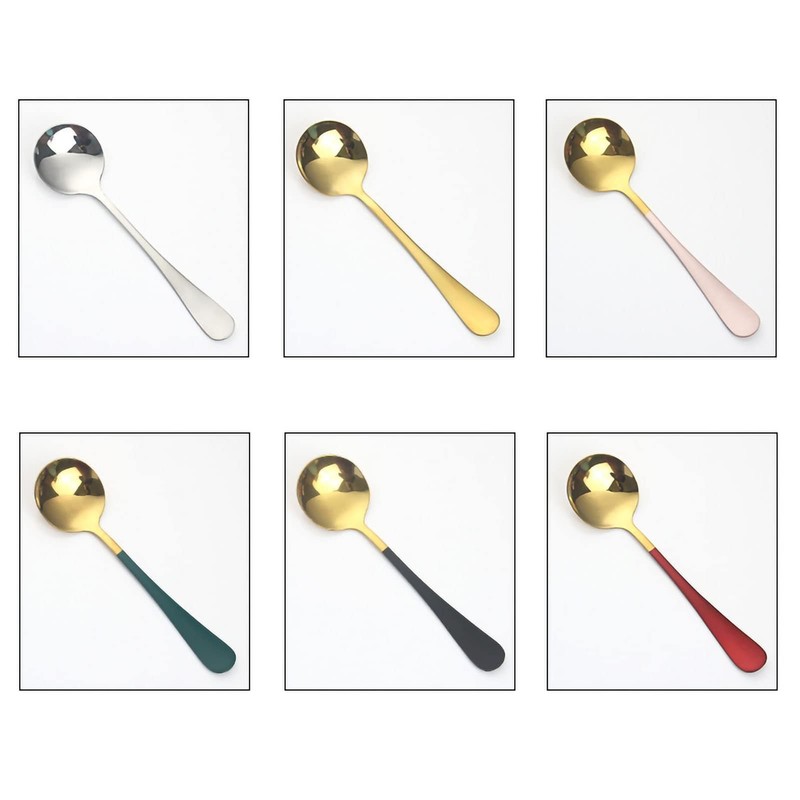 Round Head Soup Spoons, 2Pcs Metal Korean Spoon Stainless Steel