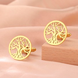 Dreamtimes Tuxedo Cufflinks for Men Tree of Life Men's Round Cuff Links with Family Tree Business Wedding Groomsmen Gifts Suit Shirt Accessories Cufflinks for Men Father (Gold-1)