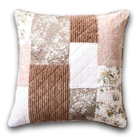 DaDa Bedding Vintage Euro Pillow Sham - Patchwork Muted Dusty Rose Mauve Pink & Chocolate Brown Floral - 26" x 26"
