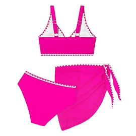 OXUBOAO Girls Swimming Costume for Kids 3 Piece Bikini Set Teen Bathing Suit Girls Swimsuits Beach Wear Size 7-16 Years (Red,13-14T)