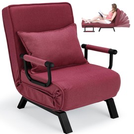 Buymoth Convertible Bed Sleeper Chair 3 in 1 Chaise Lounge w/6 Adjustable Positions Folding Sofa Recliner Chair for Living Room, Study Room, Office, Red