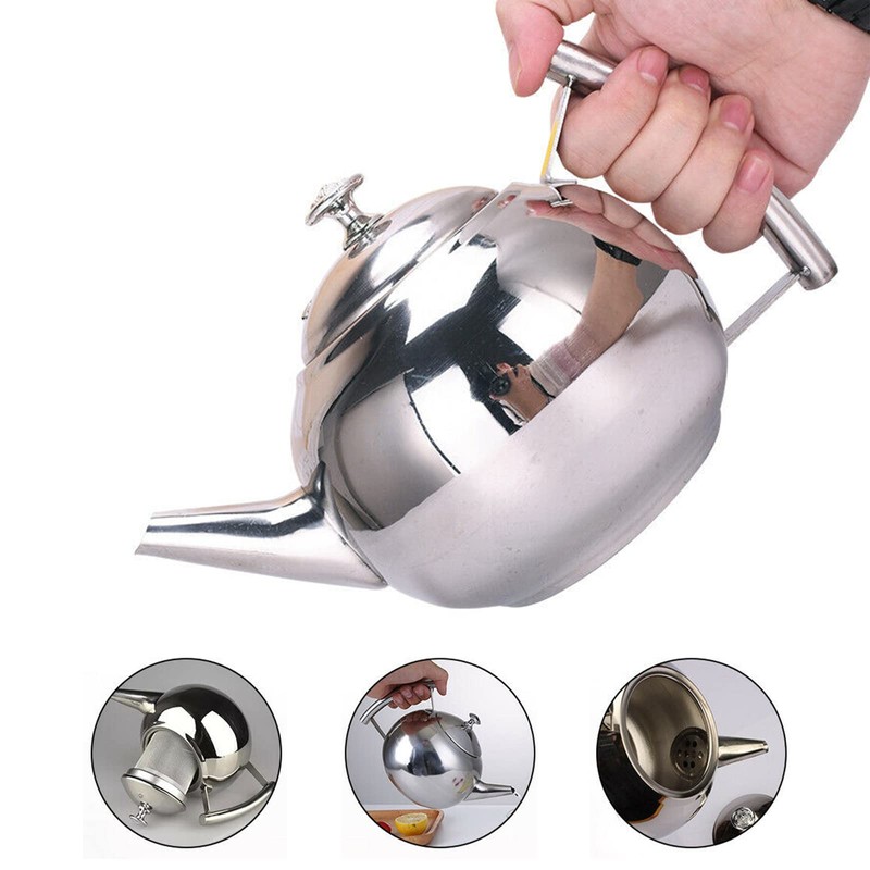 Stainless Steel Teapot, Round Smooth Mirrored Surface Teapot with Thermal