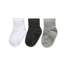 MeMoi 3 Pairs Infant Ribbed Non-Skid Ankle Socks White-Black-Gray 00