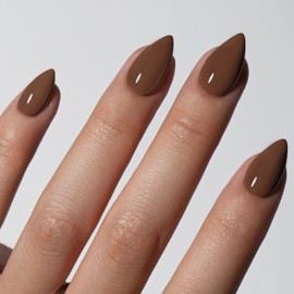 KQueenest Soft Gel Press on Nails Short - Sheer Light Brown Nails for Sticking Short Almond, Plain Fake Nails Set, Shiny Natural Artificial Nails Set for Women, 30 Pieces