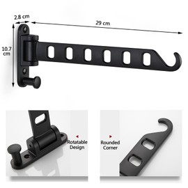 ZUIMENG Wall Clothes Rack, Foldable, 180° Rotating Clothes Hook, Clothes Rail, Wall Hook, Coat Hook, Clothes Fan for Balcony, Laundry Room, Bathroom (Black, Pack of 1)