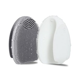 REVEX Silicone Face Scrubber,Soft Silicone Facial Cleansing Brush Wash Sponge Massage Pore Blackhead Removing Exfoliating Scrub for Sensitive Greasy Dry and All Kinds of Skin (White+Gray)