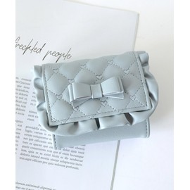 SecretDoor Trifold Wallet, Mini Wallet, Small, Card, Box Coin, Bill Holder, Ribbon, One Color, Heart, Quilting, Allover Pattern, Ruffle, blue