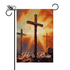 Easter Garden Flag He Is Risen Religious Cross Christian Burlap Double Sided Vertical Holiday Spring Yard Outdoor Decor 12.5 x 18 Inch