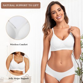 OEAK Womens Seamless Bra Push Up V Neck Bralettes Adjustable Wireless Padded Comfort Bras Adjustable Basic Everyday Bras White XL