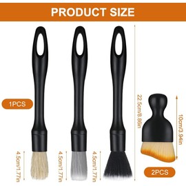 Kit de Brochas para Detallado Automotriz, 5 Pcs Cepillo para Limpieza Interior de Coche Cepillos Suaves Suaves para Limpiar Interior de Coche Tablero Rejillas de Aire Acondicionado (5, Negro, 22.5 cm)