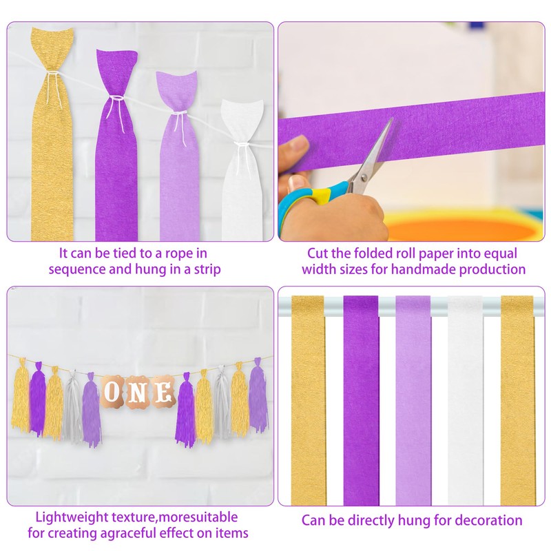 10 Rolls Purple-Gold Party Decorations, Christmas Crepe-Paper Streamers