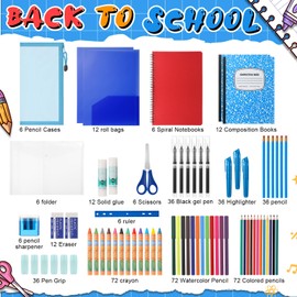 Gilprop 6 Boxes 72-Pieces Back to School Supply School Supplies Bundle Kit Elementary Essential for Kid Student Girl Boy Classroom(Blue)
