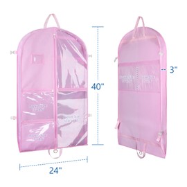 Zilink Dance Costume Garment Bag 40 inch Clothes Bag with Zipper Pockets and Handles, Hanging Garment Bag for Dance Competition, Travel, Sweet Pink