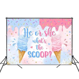 Fitumiw Ice Cream Gender Reveal Backdrop 7x5ft He or She What's The Scoop Summer Gender Reveal Party Decorations Background Boy or Girl Banner Photo Booth Props
