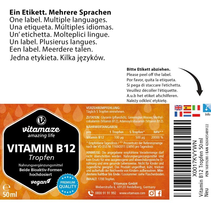 Burxoe Vitamin B12 Drops 500 mcg, Vegan High Dose Drops,