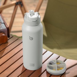 BOTTLE BOTTLE Insulated Water Bottle with Straw, Sports Stainless Steel Water Bottle with Handle Lid, Outdoor Sports Bottle for Pills, 1.2L, White