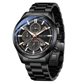 Black Men's Chronograph Watches, Classic Luxury Dress Analog Quartz Watch