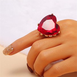 Big Diamond Heart Promise Open Band Ring for Women Vintage CZ Gold Plated Adjustable Expandable Geometric Statement Rings Comfort Fit Fashion Engagement Wedding Birthday Christmas Jewelry Gift (Red)