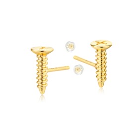 Stud Earrings for Women Gold Earrings 14K Gold Plated 925 Sterling Silver Post CZ Lightweight Hypoallergenic Earrings Nail Screw Dainty Earrings for Women Jewelry - Nail Screw Earrings