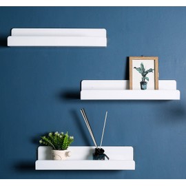 IEEK 15 Inch White Floating Wall Shelf,Modern Picture Display Ledge and Wall Book Shelves for Kids Room,Wall Storage Rack for Bedroom/Living Room/Office,Set of 3