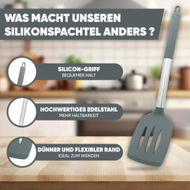 ZAIGON 2er Set Robuste, Antihaftbeschichtete Silikon Pfannenwender - Hitzebeständig und BPA-frei - Ideales Kochutensil für Fisch, Eier und Pfannkuchen (Grau)