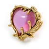 Large Pink Glass Heart Clip On Earrings in Aged Gold