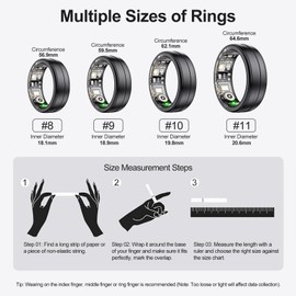 Temdan 2025 Upgraded Smart Ring,Wearable Fitness Smart Ring Health Tracker,Sleep Quality&Heart Rate&Blood Oxygen Monitoring,IP68 Waterproof,No Subscription Fees,Aluminum Lightweight,Black,Size 8