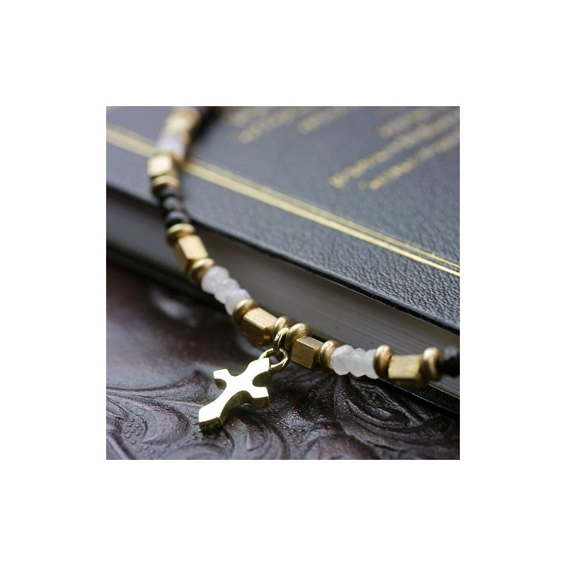 [シルバーワン] ma ムーンストーン ブラックスピネル ビーズ ネックレス ゴールド クロス メンズ 45cm