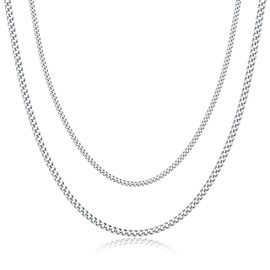 CASSIECA Women's Stainless Steel Necklace, Paper Clip Chain, Cuban Chain, Stackable Necklace, Gold, Silver, Rose Gold, Pack of 2