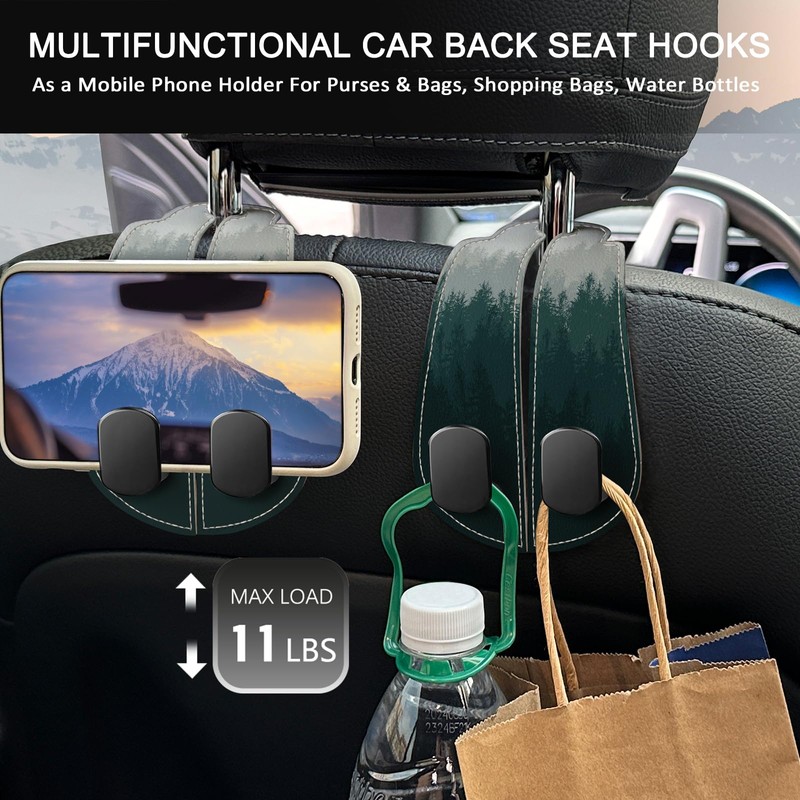 Blusabaca 2PCS Car Seat Back Storage Headrest Hooks, Forest Trees