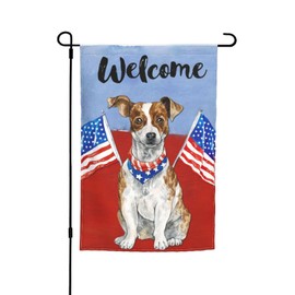 4th Of July Jack Russel Terrier Dog American Usa Flag Independence Day Garden Flag Welcome Party Outdoor Outside Decorations Picks Home House Garden Yard Decor 12x18 Inch