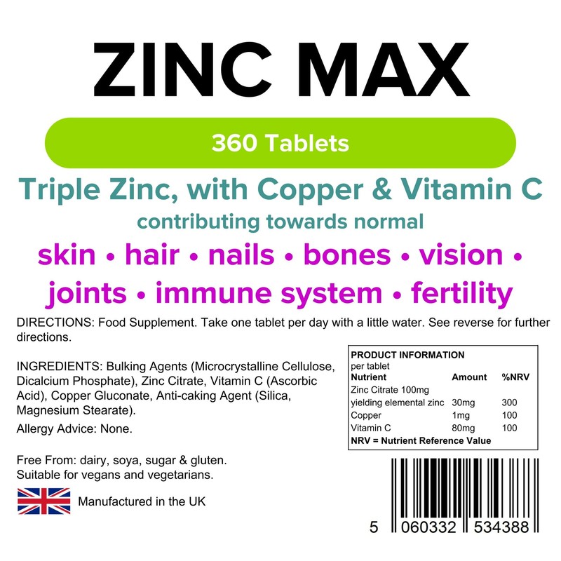 Lindens Zinc Max (Triple Strength, Zinc, Copper & Vitamin C)