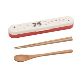 Nakano MM-520 Potter Happy Cat Chopsticks & Spoon Combo Set, Red, Approx. Width 1.6 x Depth 7.5 x Height 0.9 inches (4 x 19 x 2.3 cm), 1 Piece Set