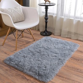 Ailyei Soft Runner Rugs for Bedroom Hallways, 2 Packs 2x3 Grey Fluffy Shag Throw Area Rug Non Slip for Bedside Dorm, Long Shaggy Furry Carpet for Nursery Living Room