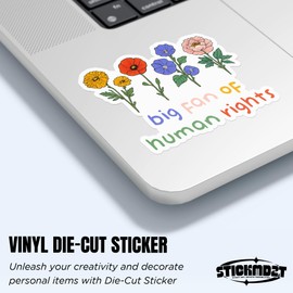 Big Fan of Human Rights Floral Sticker Immigration Human Rights Liberal Waterproof Die-Cut Vinyl Stickers for Water Bottle Laptop Hard Hat Kindle Sticker Decal Decor Gifts