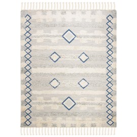 SAFAVIEH Kenya Collection Area Rug - 6' x 9', Grey & Ivory, Hand-Knotted Moroccan Tribal Tassel Wool, Ideal for High Traffic Areas in Living Room, Bedroom (KNY909F)