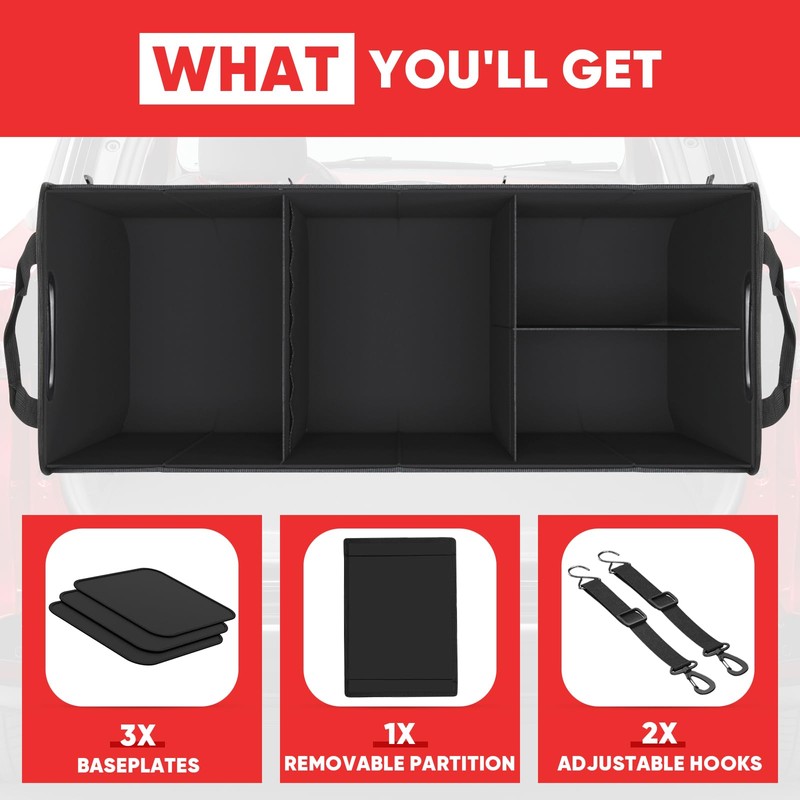 Simniam Large Trunk Organizer for Car, Collapsible Multi Compartment Car