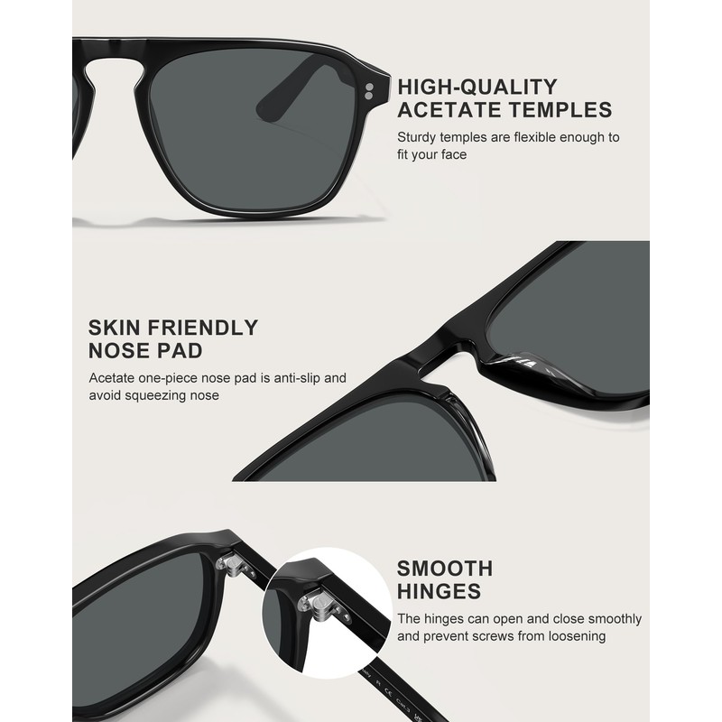CARFIA Acetate Polarized Men's Sunglasses - Pilot Design, UV Protection