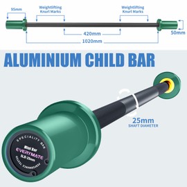 EVERYMATE 5LB Mini Barbell Bar Beginner Women Kid Bar Total Body Workout Weighted Bar, Resistance Band Bar, for Strength Training, for Youth Children New Weightlifting, Green Sleeves Black Bar