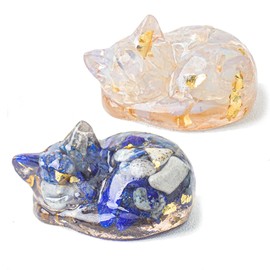 Hayaww Pack of 2 Cat Crystals Cat Figure, Opal and Lapis Lazuli, Cat Shaped Stone, Decorative Cat Sleeping Cat Polishing Gemstones Cute Cats Birthday Gift Cat Lovers (A)
